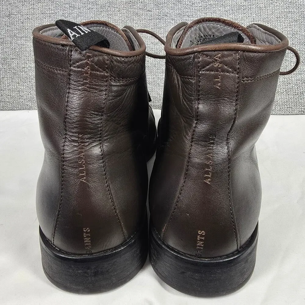 ALLSAINTS HARLAND MEN’S CAP‑TOE LEATHER LACE-UP COMBAT BOOTS – BLACK – SIZE 12